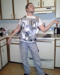 Not only is he wearing the costume...he's showing attitude. Work it!